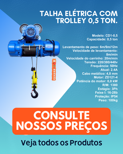 Talha elétrica de cabo de aço 1 a 5ton com controle Trolley